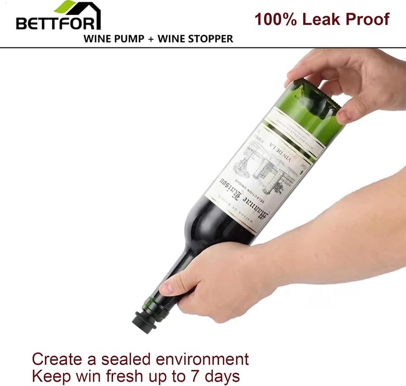 BETTFOR Wine Saver Pump with 4 Vacuum Wine Stoppers, Wine Bottle Stoppers with Food Grade Silicone Leak proof Keep Fresh Suitable for All Standard Wine Bottles - Image 3